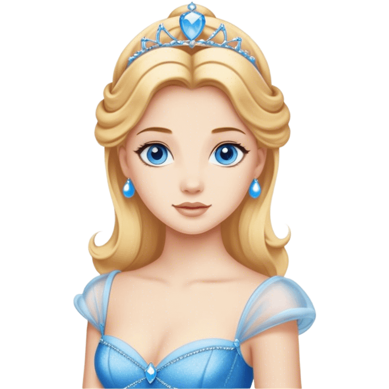 Cinematic Realistic Comical Cinderella Portrait, with every detail rendered realistically—from the soft, smooth texture of her fair skin to her artfully styled golden-blonde hair. Her bright blue eyes are wide with playful disbelief, and her expression carries a touch of whimsical humor while retaining elegant poise. Her classic ball gown, detailed with rich fabric textures and natural shadows, catches the light in a way that blends refined beauty with a hint of cheeky mischief, creating a striking, lifelike portrayal. emoji