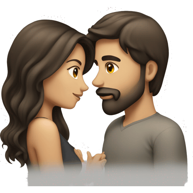 Brunette man with beard kissing brunette woman with long hair emoji