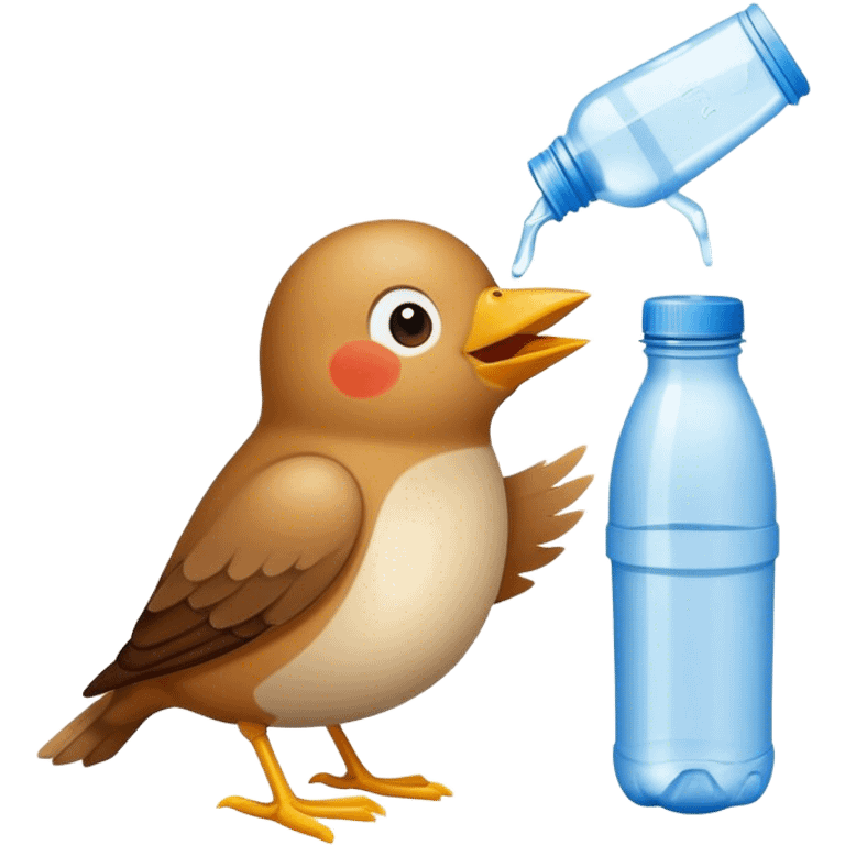 bird eating mcdonsld's drinkingbplastic water bottle emoji