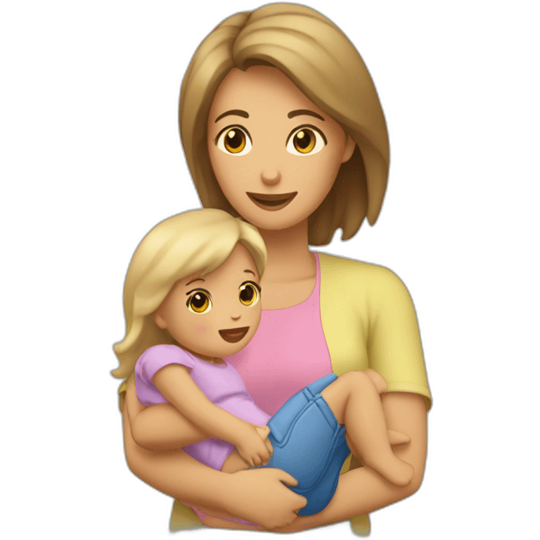 Maman brune qui fait un câlin à ça fille blonde emoji