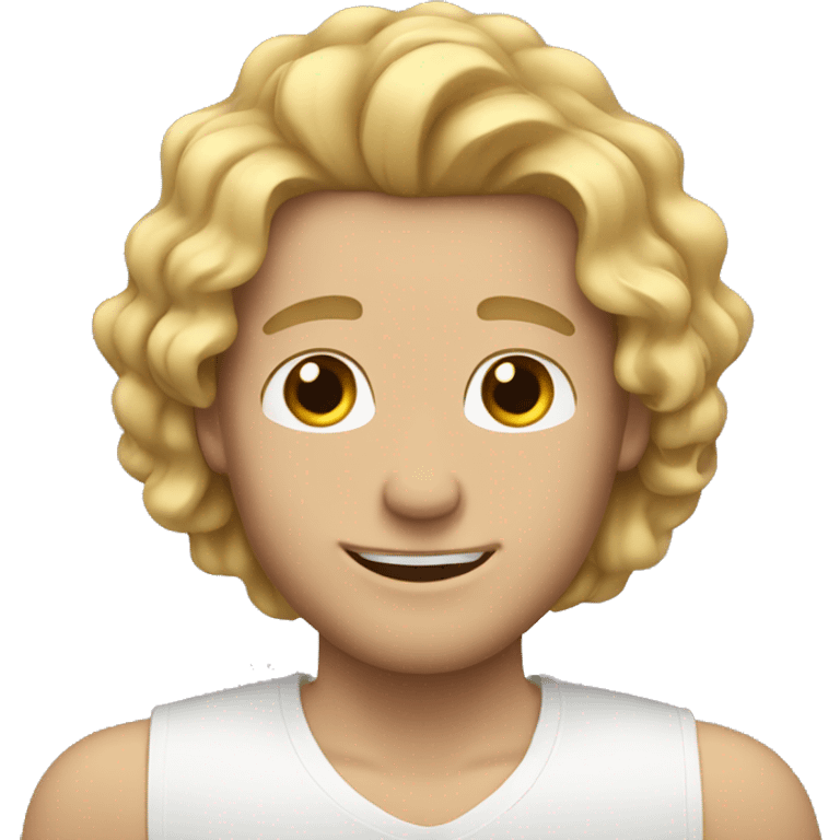 white male with long curly blonde hair blushing emoji