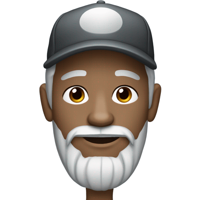 Man with blue eyes grey hair and grey goatee wearing ball cap holding a long haired black chihuahua emoji