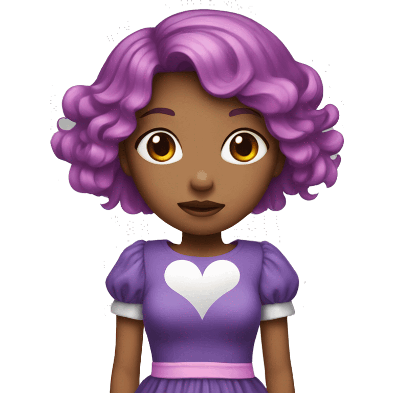 girl with split black and pink hair, crying, purple dress with white heart on the center. emoji