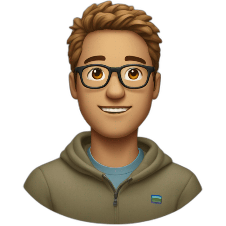 21 year old tech founder man swooped hair clear glasses wide head Patagonia sweater emoji