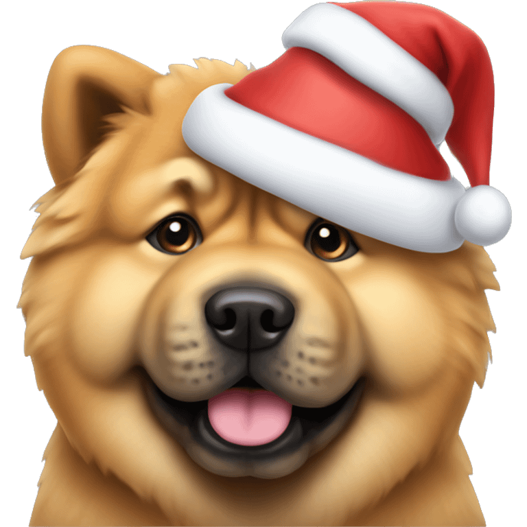 Chow chow dog wearing a Christmas hat emoji