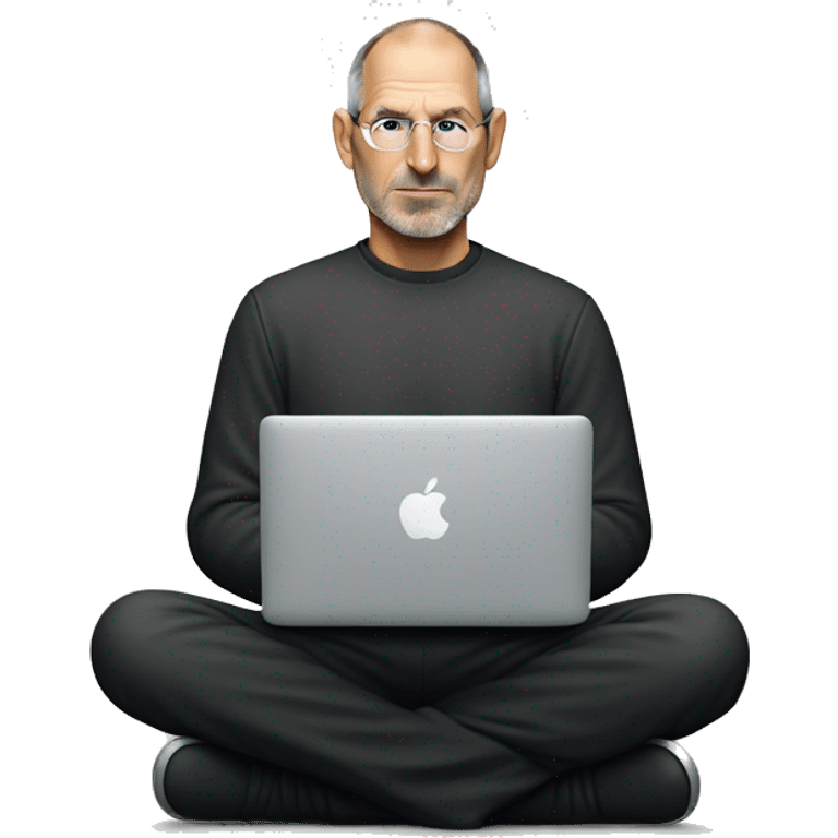 Steve job sitting cross-legged and workin on a macbook emoji