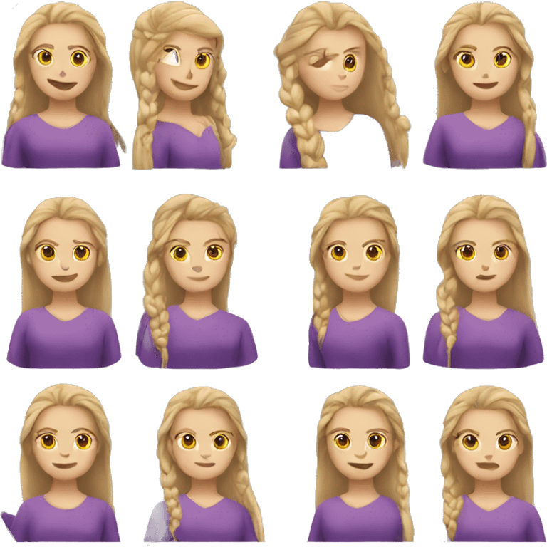 Blonde person with long hair in a braid with a purple dress emoji