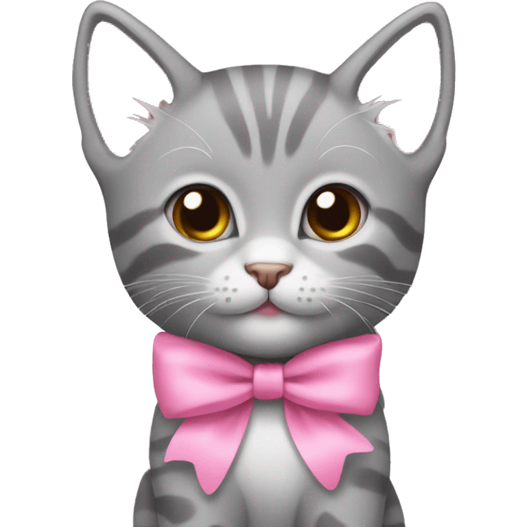 grey kitten wearing a pink bow on their head emoji