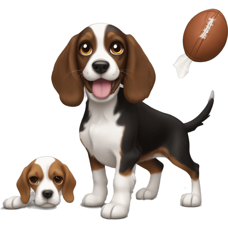 A black brown cocker spaniel and a beagle play catch emoji