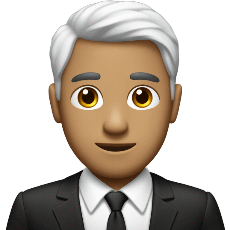 Hombre guapo con traje elegante, piel blanca, ojos lindos negros, cabello negro medio largo hasta el cuello emoji