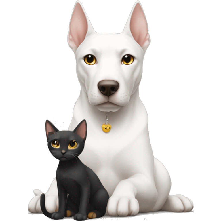 White cat sitting with Doberman emoji