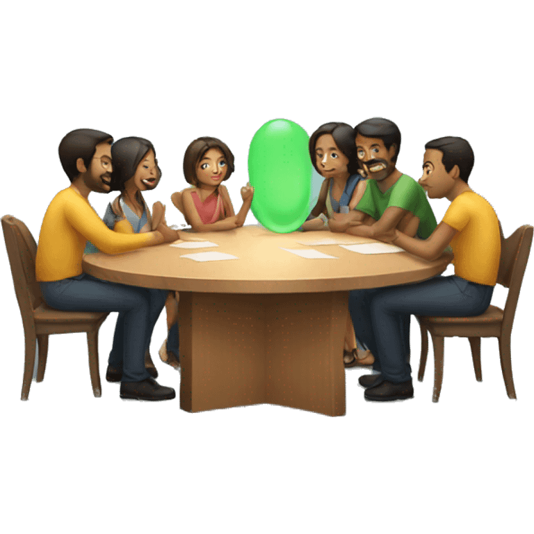 people sitting around a table asking questions emoji