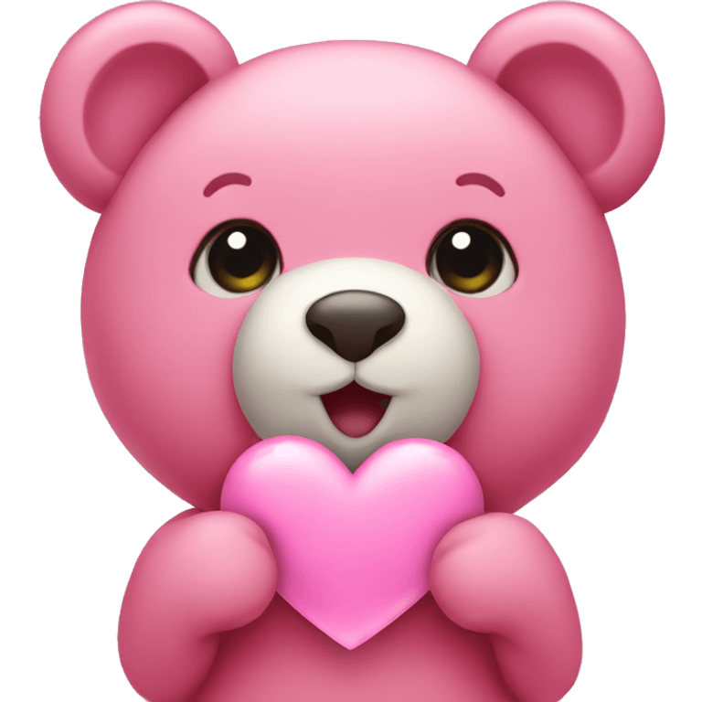 Pink teddy bear holding heart emoji