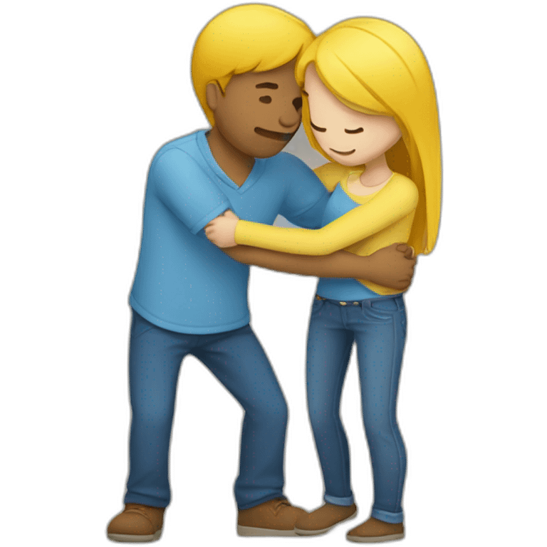 Lovers hug ( white girl wear blue shirt , white man wear yelow shirt ) emoji