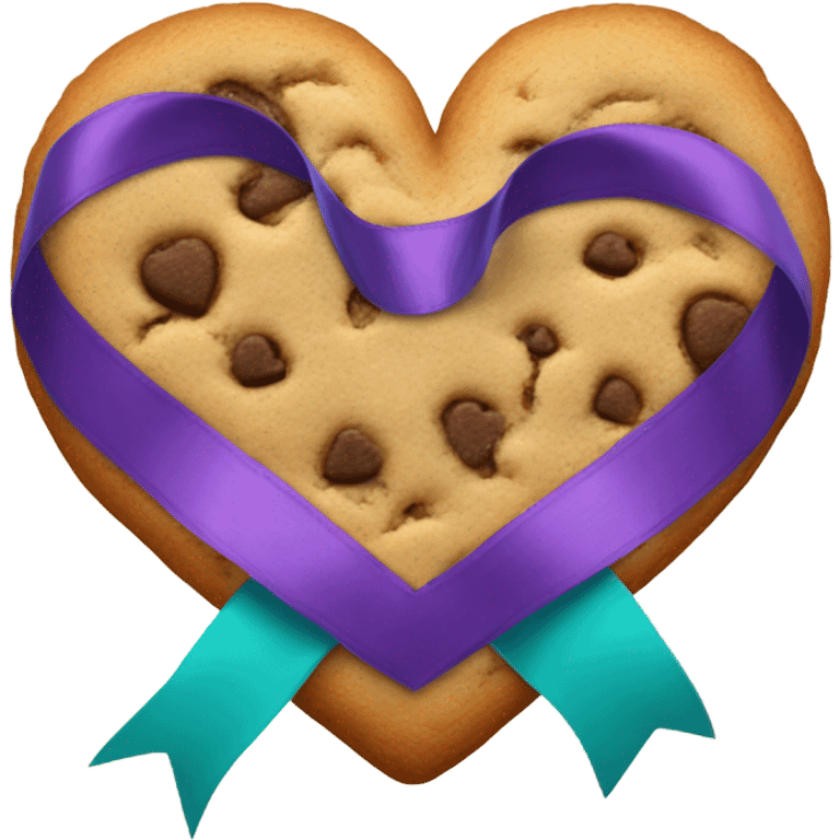 Cookie heart with teal purple support ribbon loop emoji