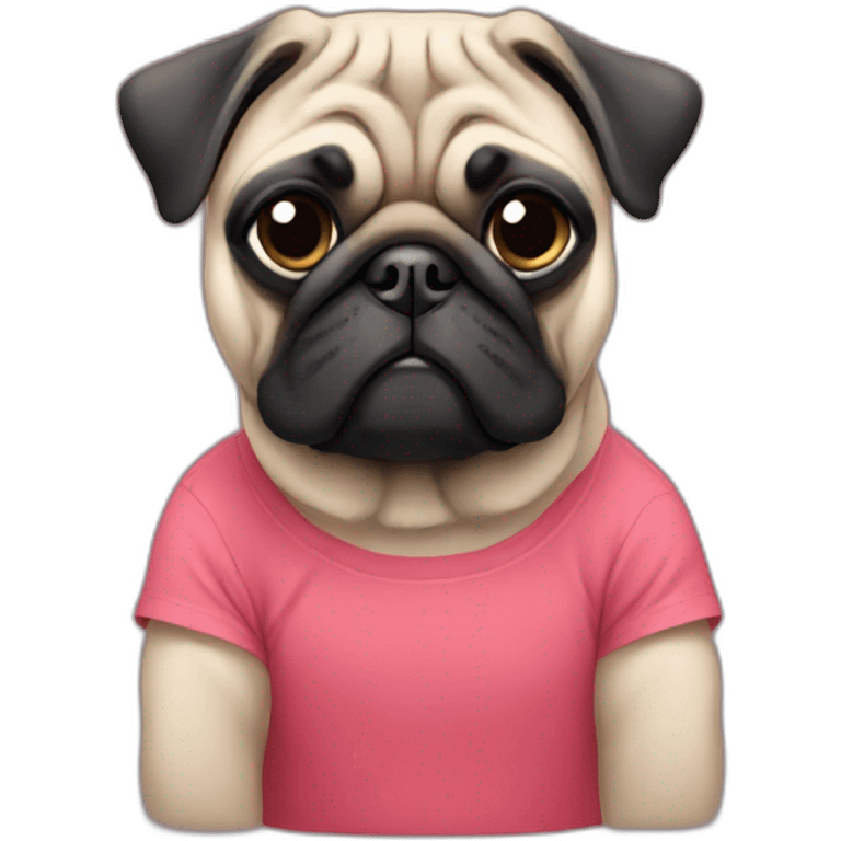 pug wearing a t-shirt emoji