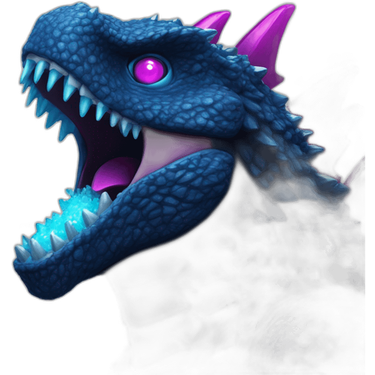 dark Blue godzilla with cyan crystals on its back and magenta eyes emoji