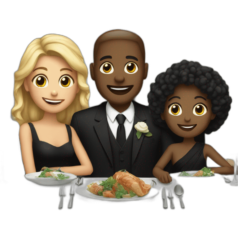 happy family enjoying formal dinner, all black air. emoji