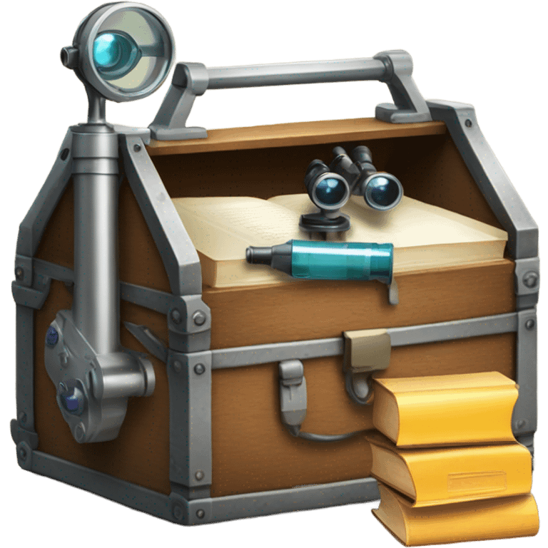 toolbox for scientist with a book, glasses, microscope emoji