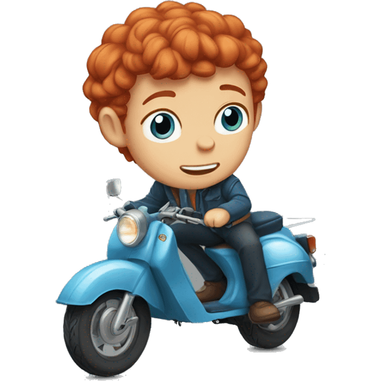 I need a sticker of a red-haired boy on a moped with blue eyes and freckles emoji