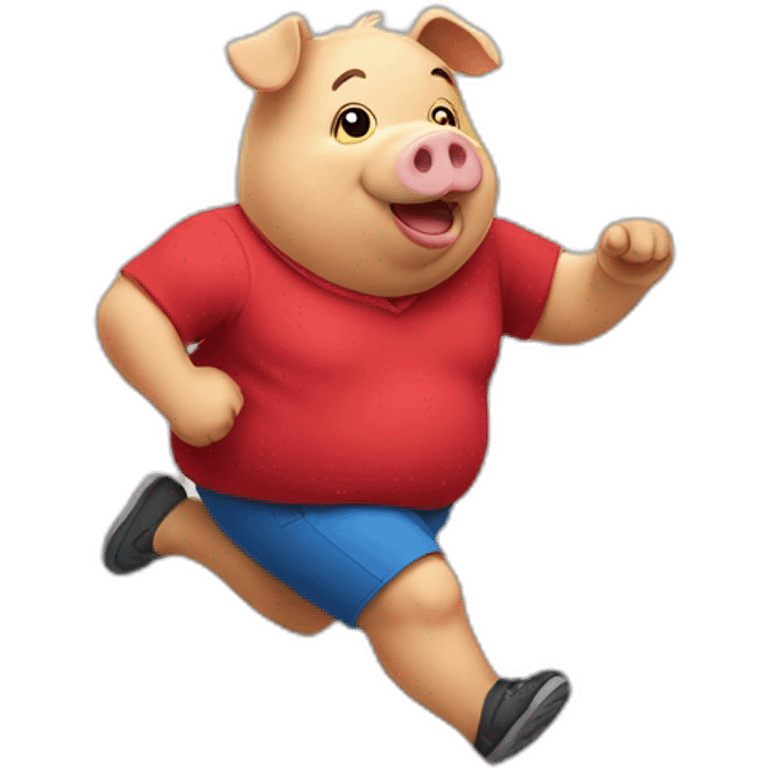 Fat pig with red shirt running emoji