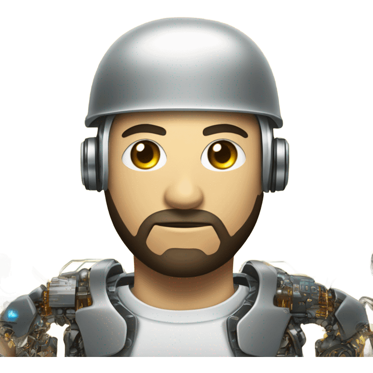 half cyborg face half human with short straight, dark hair, hardhat, and a neatly trimmed beard emoji