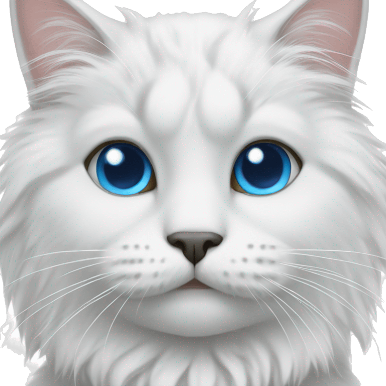 White fluffy cat with gray on nose with blue eyes emoji