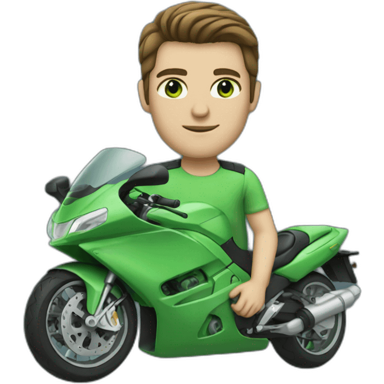 white skin men with brunette hair and green eyes in a sea colour motorbike emoji