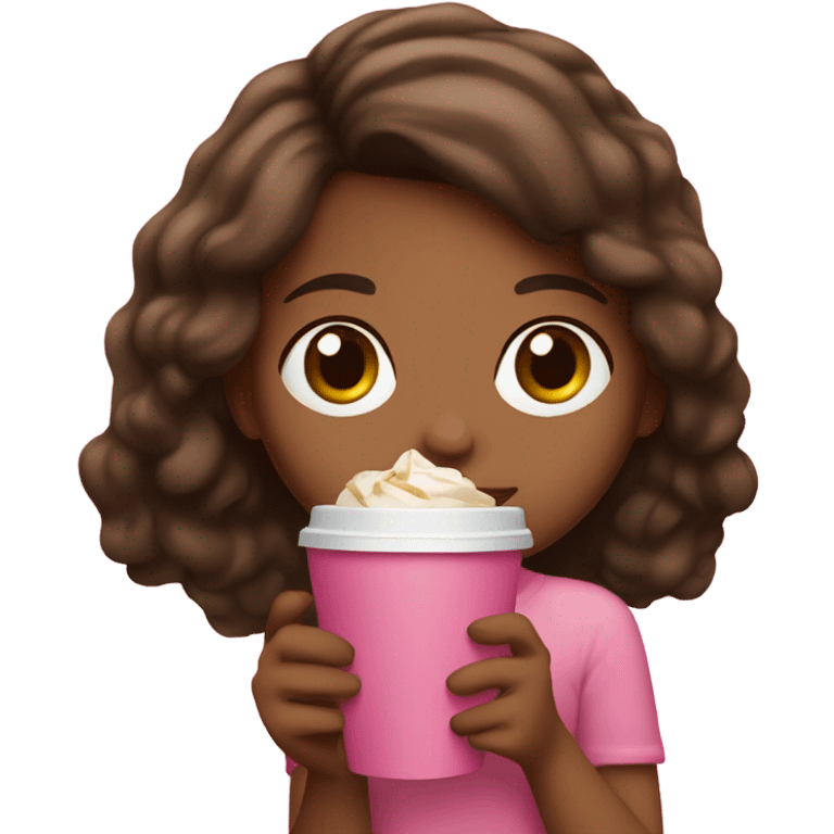 Spanish girl holding a pink Starbucks cup emoji