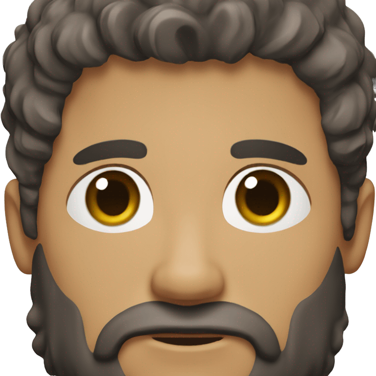 a light brown-skinned man with short, thick hair that is mostly black with a little grey, green eyes and a black beard emoji