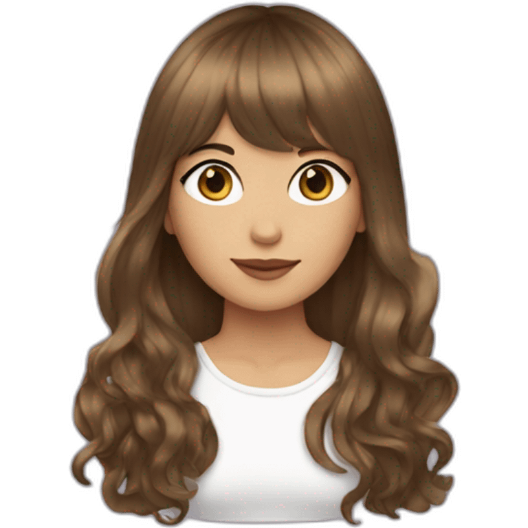 Brown long hair with curtain bangs ,white girl  emoji