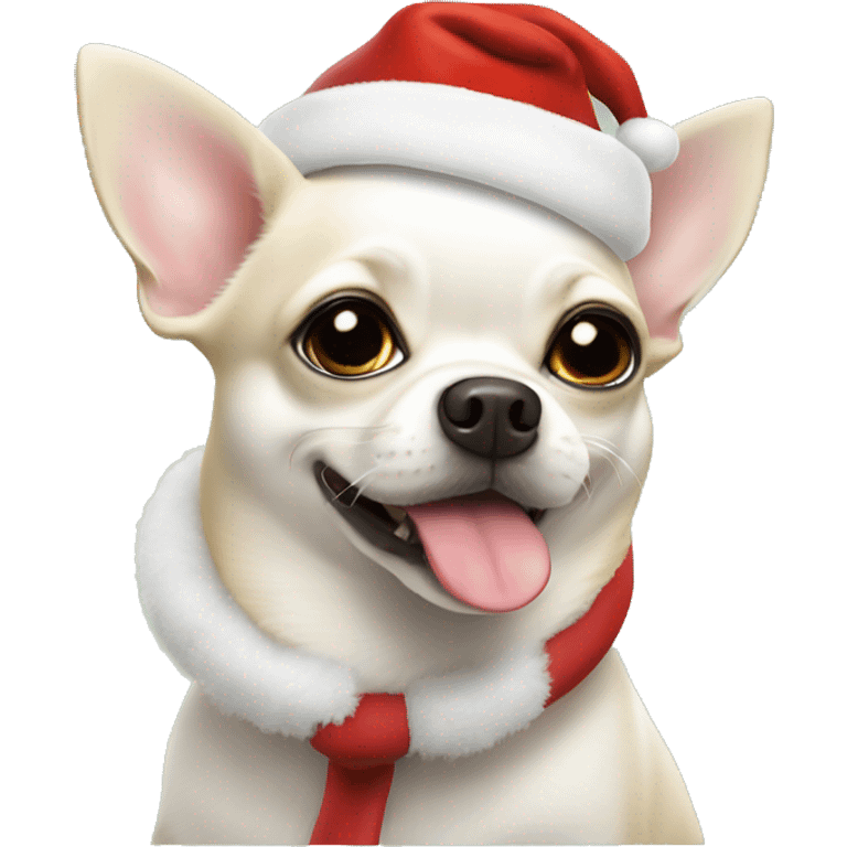 fat white chihuahua with Santa’s hat emoji