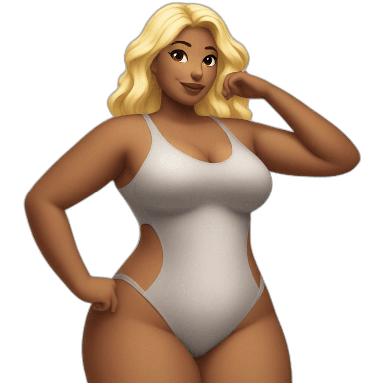 Slim-Thicc woman swimsuit posing full body (blonde, perfect body, hourglass figure) emoji