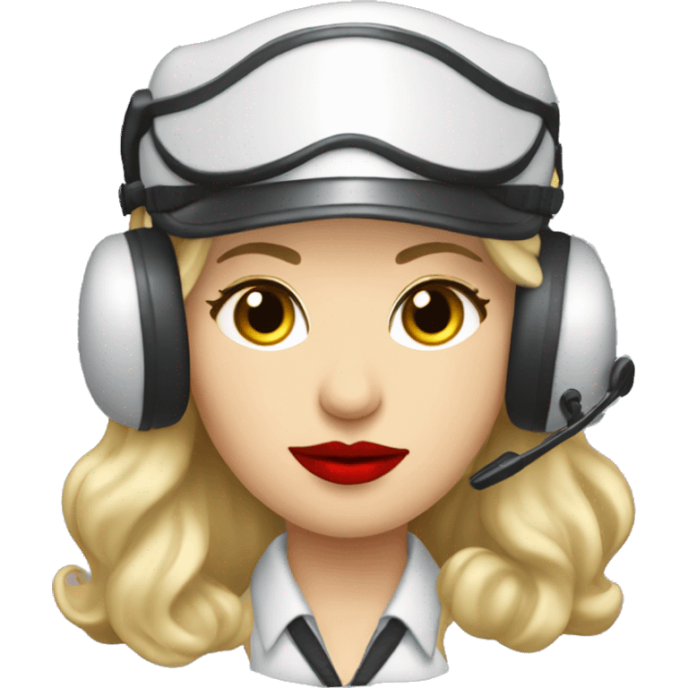 Blonde Russian pilot girl with red lips with airplane pilot headset   emoji