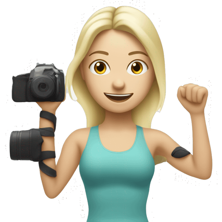 white women blond  Pilates  with camera in hand emoji