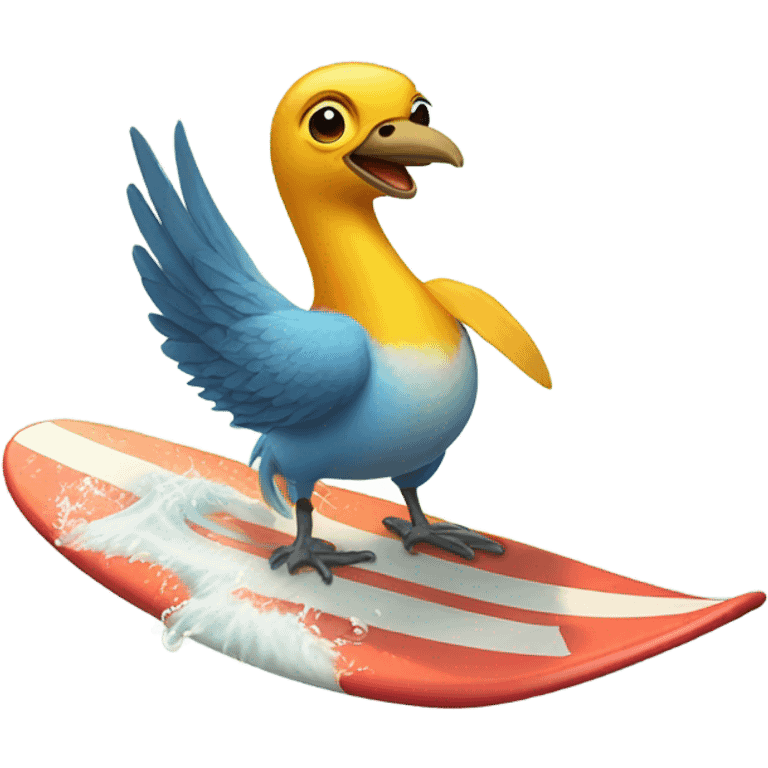 A surfing bird emoji