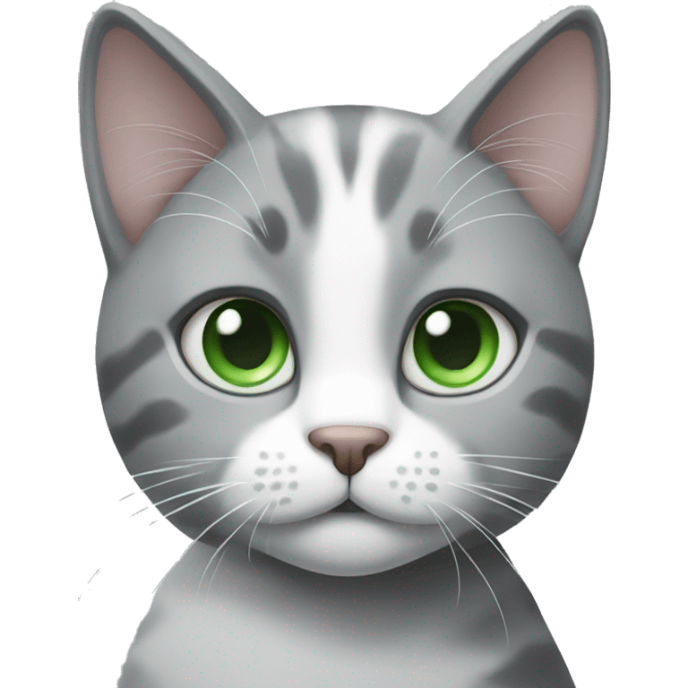 Gray and white cat with green eyes  emoji