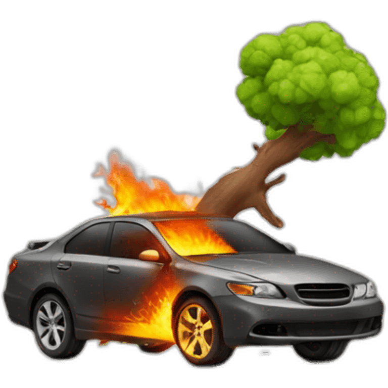 car ran into the tree and caught fire emoji