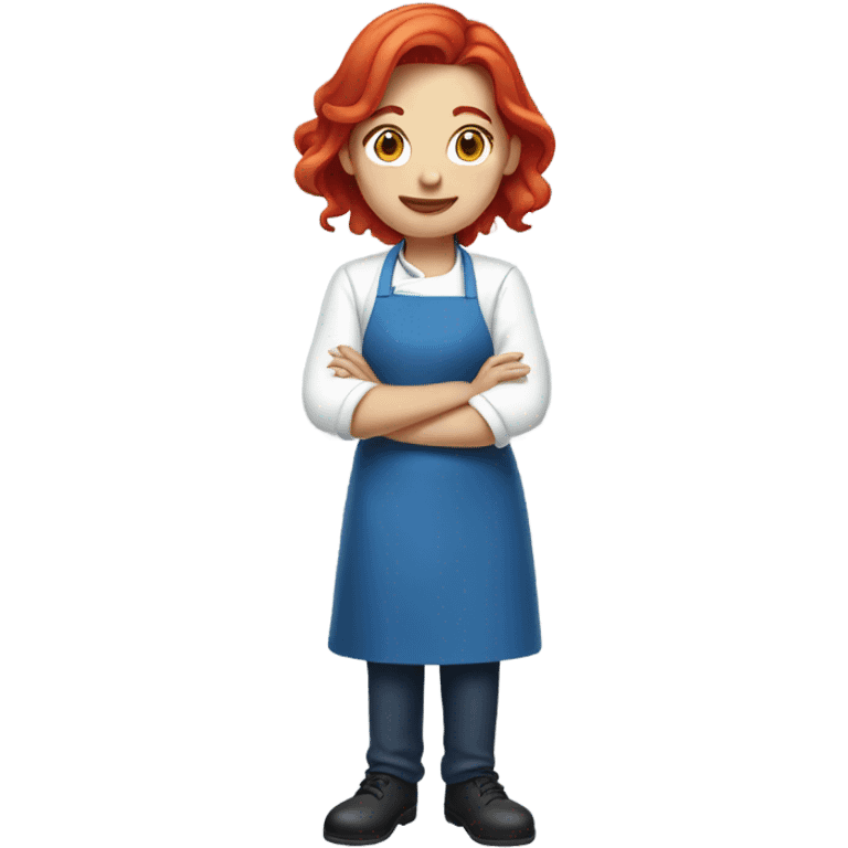 A girl chef with red hair blue clothe and white face..  emoji