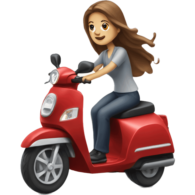 White Woman with long brown hair riding a red mobility scooter  emoji