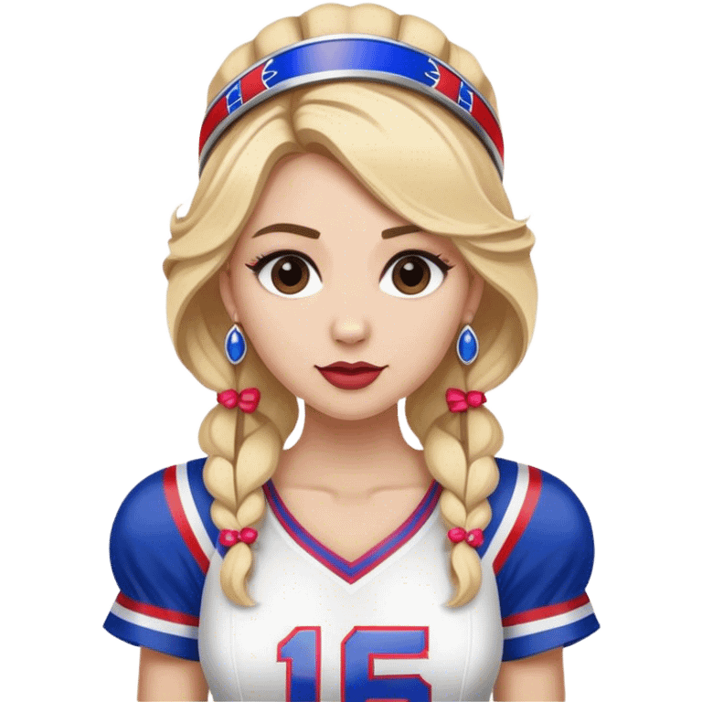 Blonde bride with buffalo bills jersey and head pieces  emoji