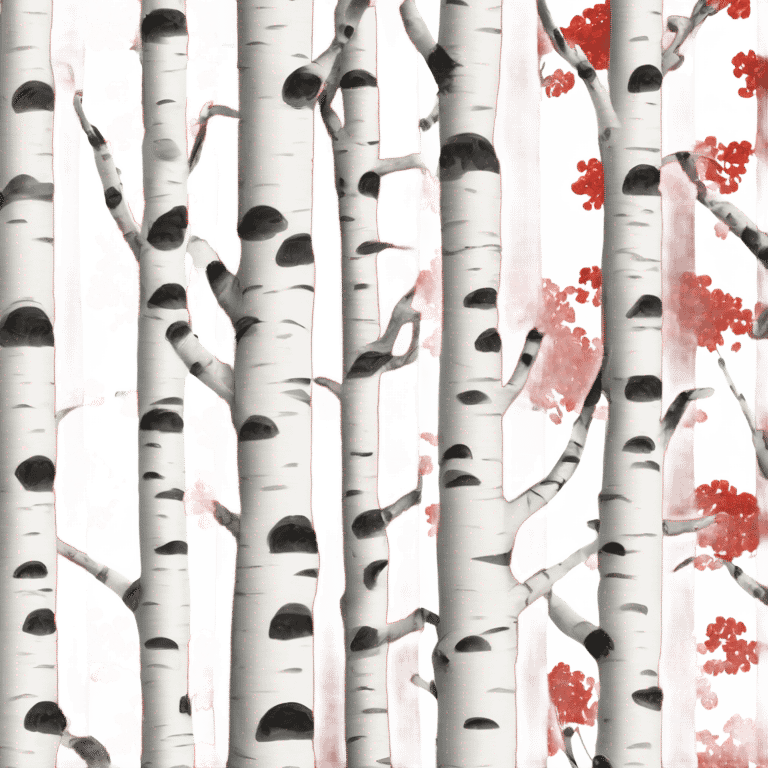 birch trees and classic red swedish style 19th century villa emoji