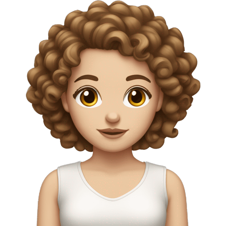 White girl with curly brown hair and brown eyes with lashes emoji