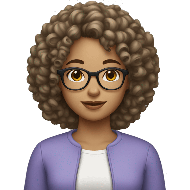 Girl with curly hair and glasses skin tone should be white and hairs should be black emoji