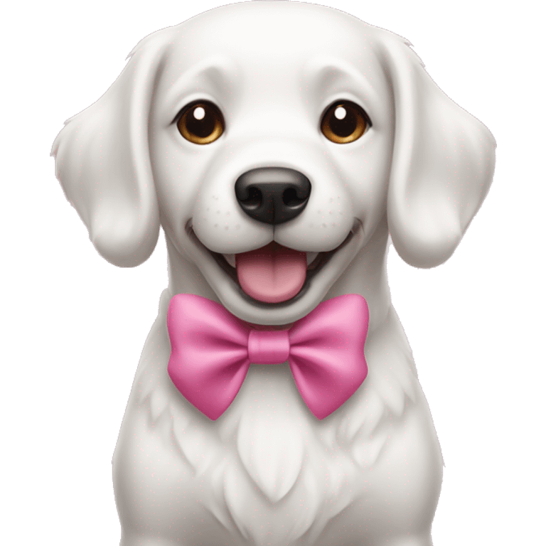 White happy dog with pink bow emoji