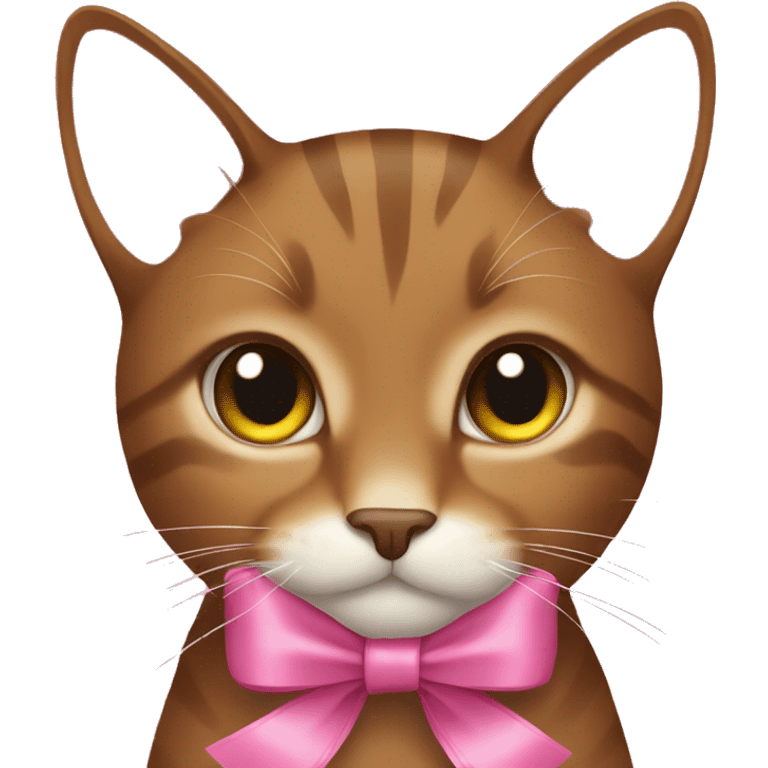   brown cat wearing pink ribbon bow emoji