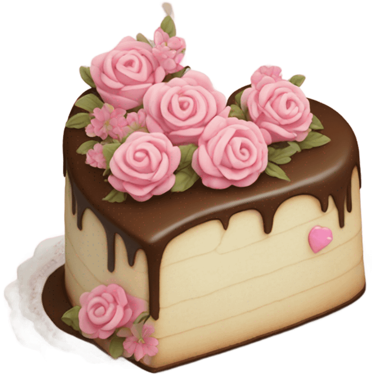 Vintage heart-shaped birthday cake with pink flowers  emoji