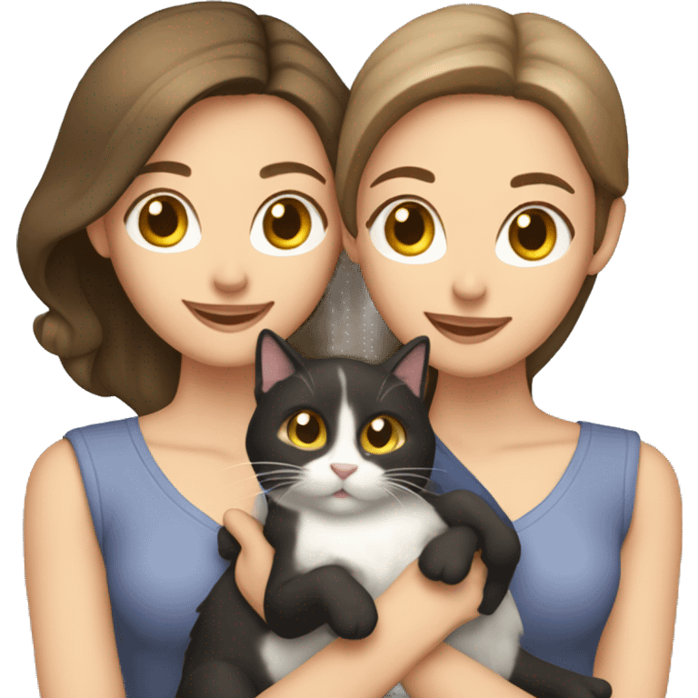 Two white brunettes with two cats in hands emoji