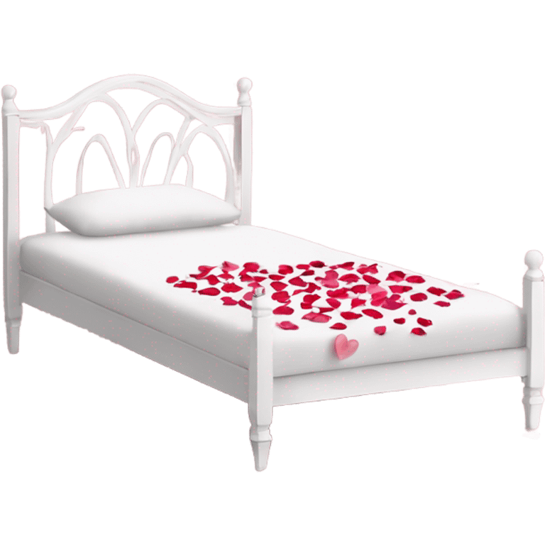 white Valentine’s Day bed with rose petals emoji