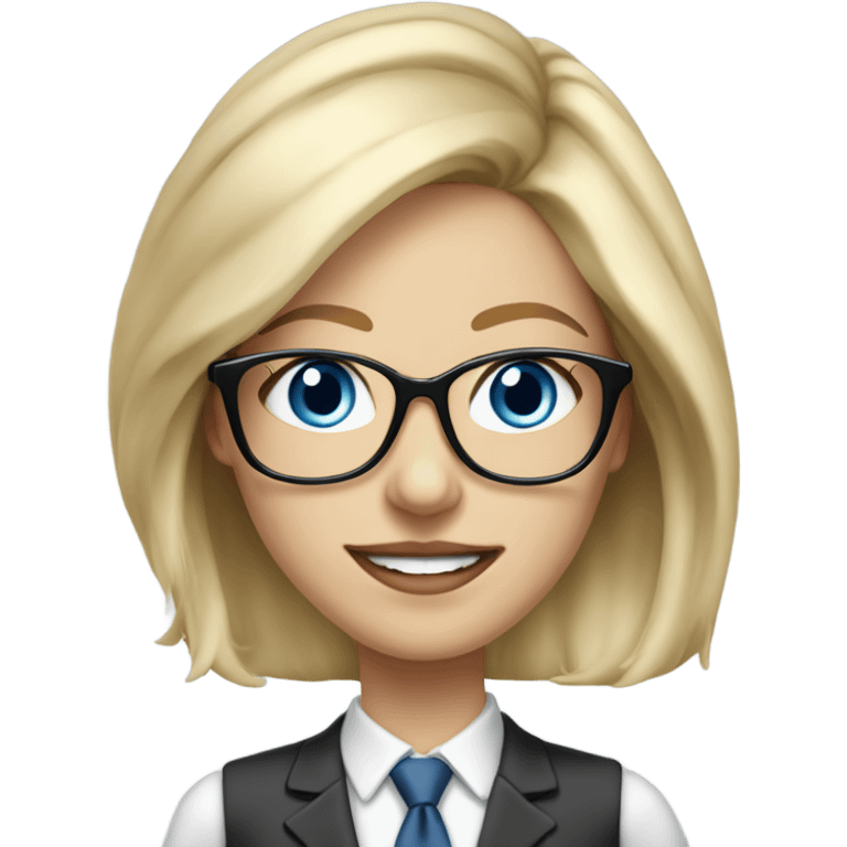 Pretty Caucasian blonde woman with glasses in a suit working, hyper realistic with blue eyes  emoji